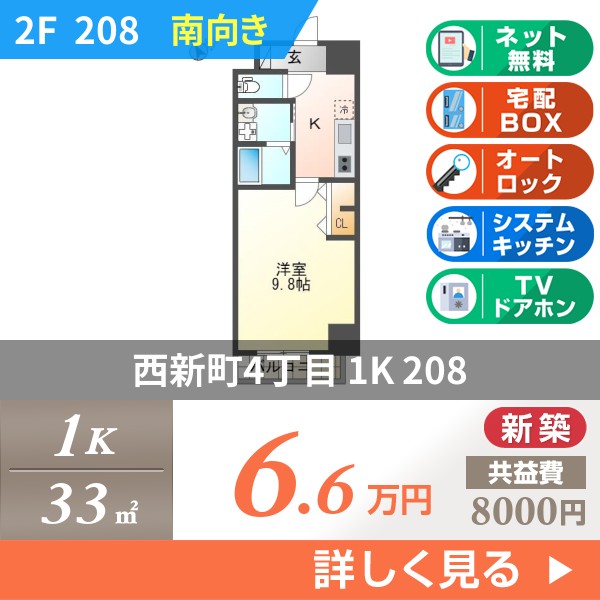 西新町 8階建マンション 2024年築 208