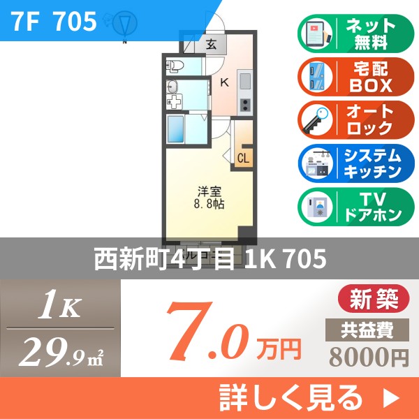 西新町 8階建マンション 2024年築 705