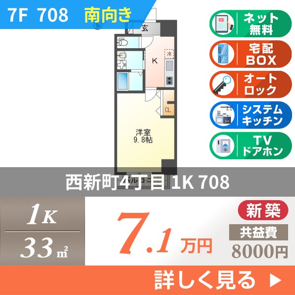 西新町 8階建マンション 2024年築 708