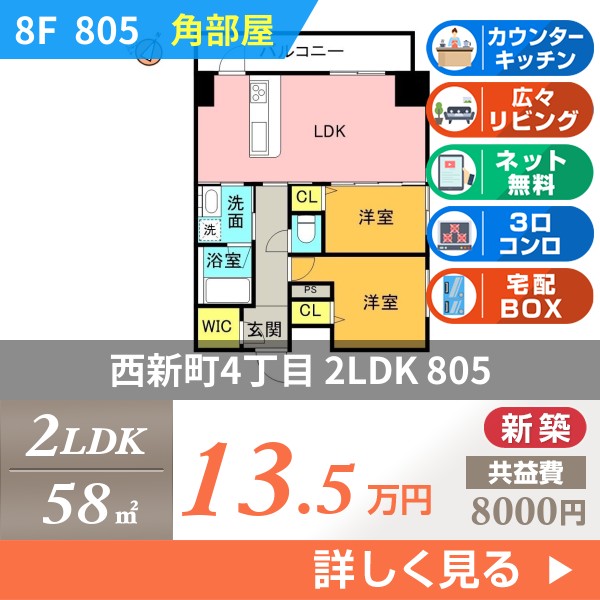 西新町4丁目 マンション 2LDK 805