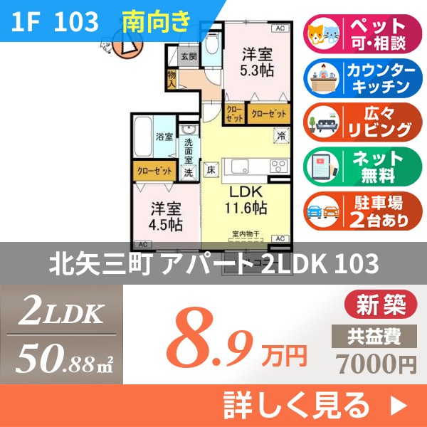 北矢三町 2階建アパート 2025年築 103