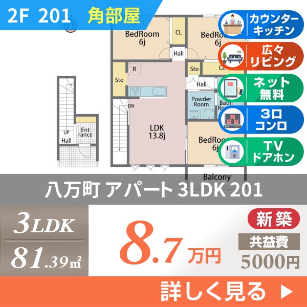 八万町 2階建アパート 2025年築 201