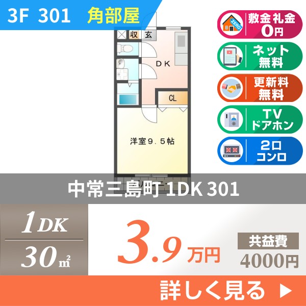 中常三島町 3階建マンション 1997年築 301