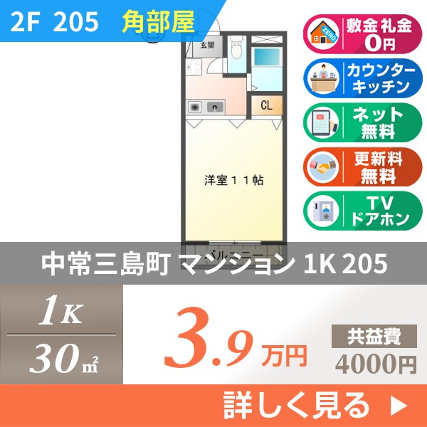 中常三島町 4階建マンション 1998年築 205