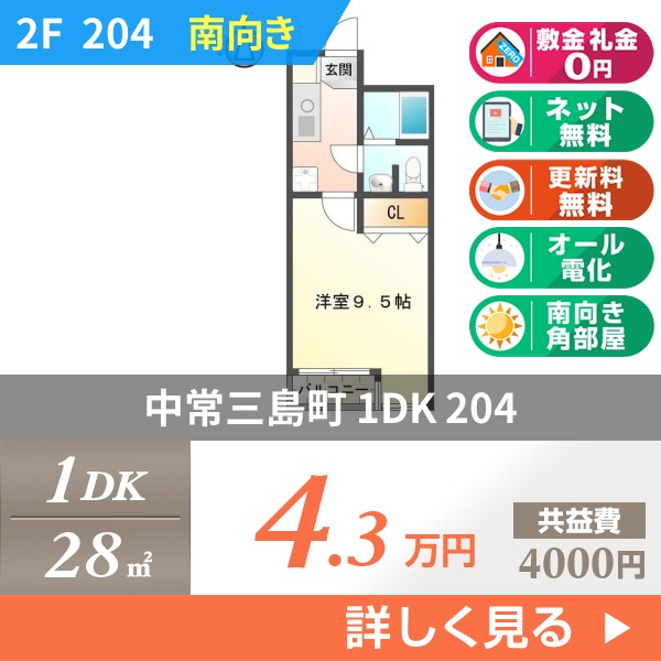 中常三島町 マンション 1DK 204