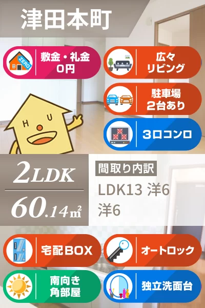 津田本町 マンション 2LDK 306のお部屋の特徴